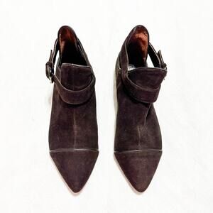 Leon Max Brown Pointy Toe Suede Leather Flats Ankle Strap Quality Shoes Size 7